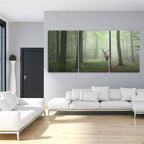 Misty Mystical Deer In The Woods-Canvas Wall Art Painting 3 Pieces