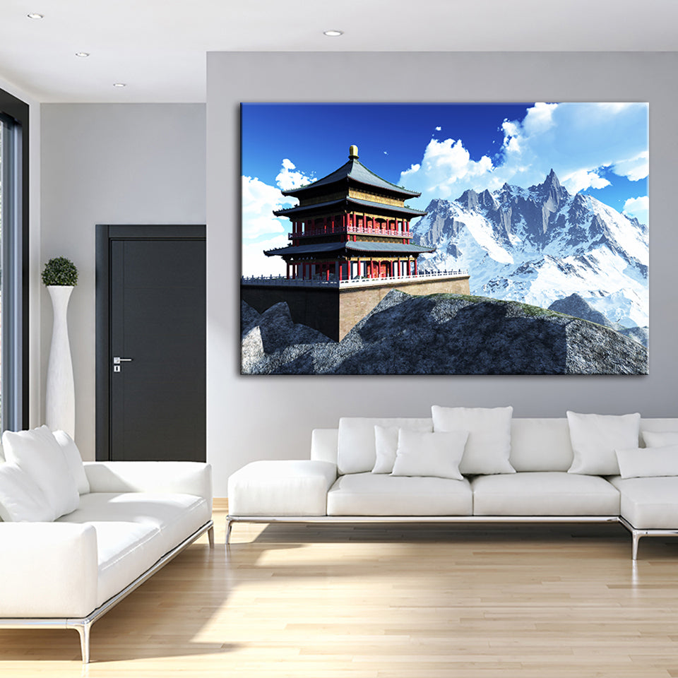 Temple In The Mountains - Canvas Wall Art Painting