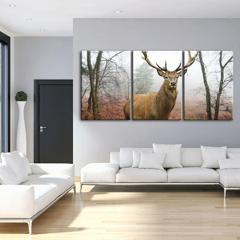 Misty Fall Deer-Canvas Wall Art Painting 3 Pieces