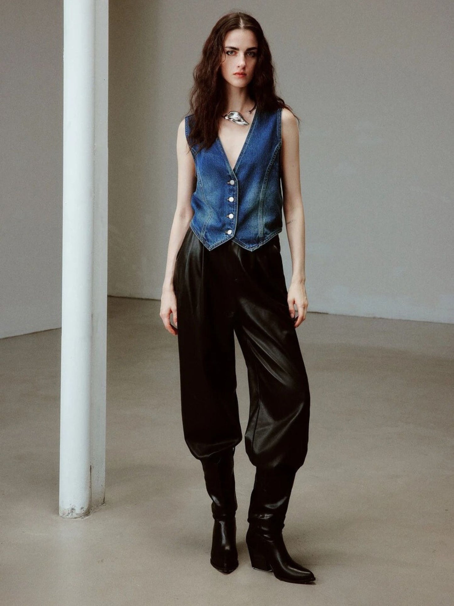 High-waisted Faux Leather Wide Leg Pants