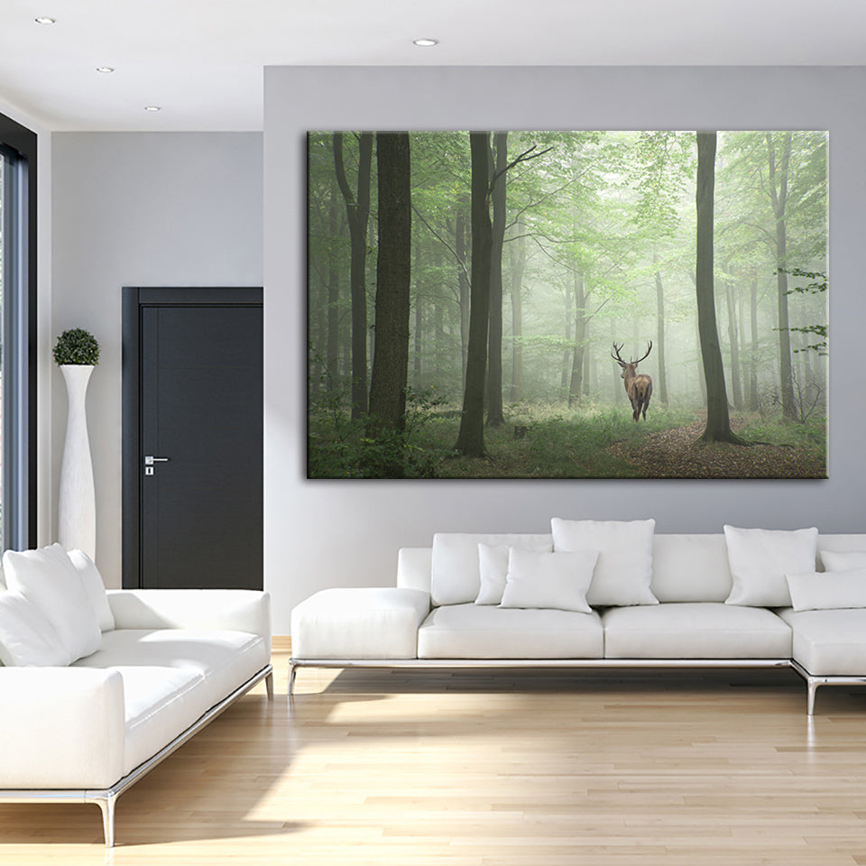 Misty Mystical Deer In The Woods - Canvas Wall Art Painting
