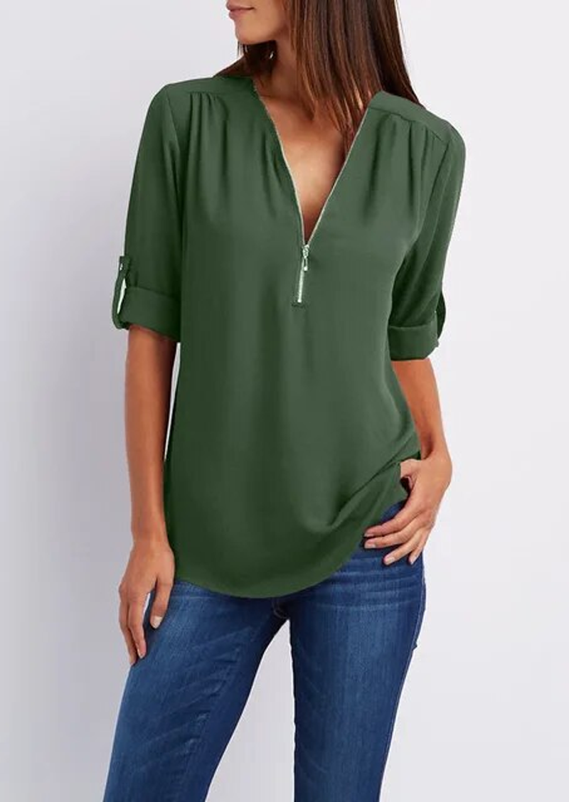 Sylis | Chic Zipped V-Neck Blouse