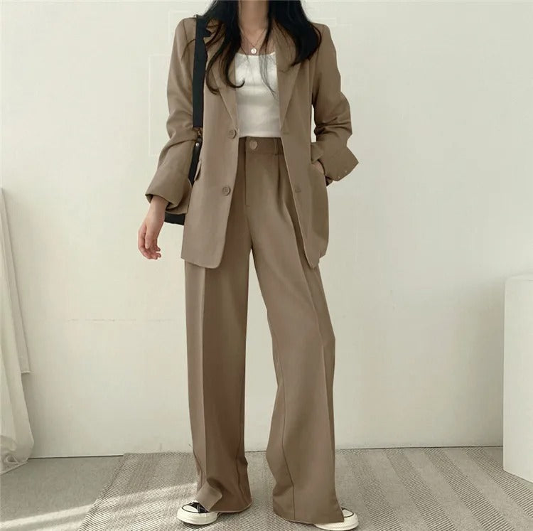 Sylis | Plain Blazer and Straight Fit Pants Set