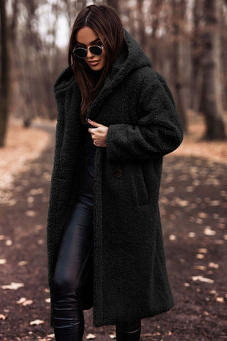Sylis | Trendy long teddy coat with hood