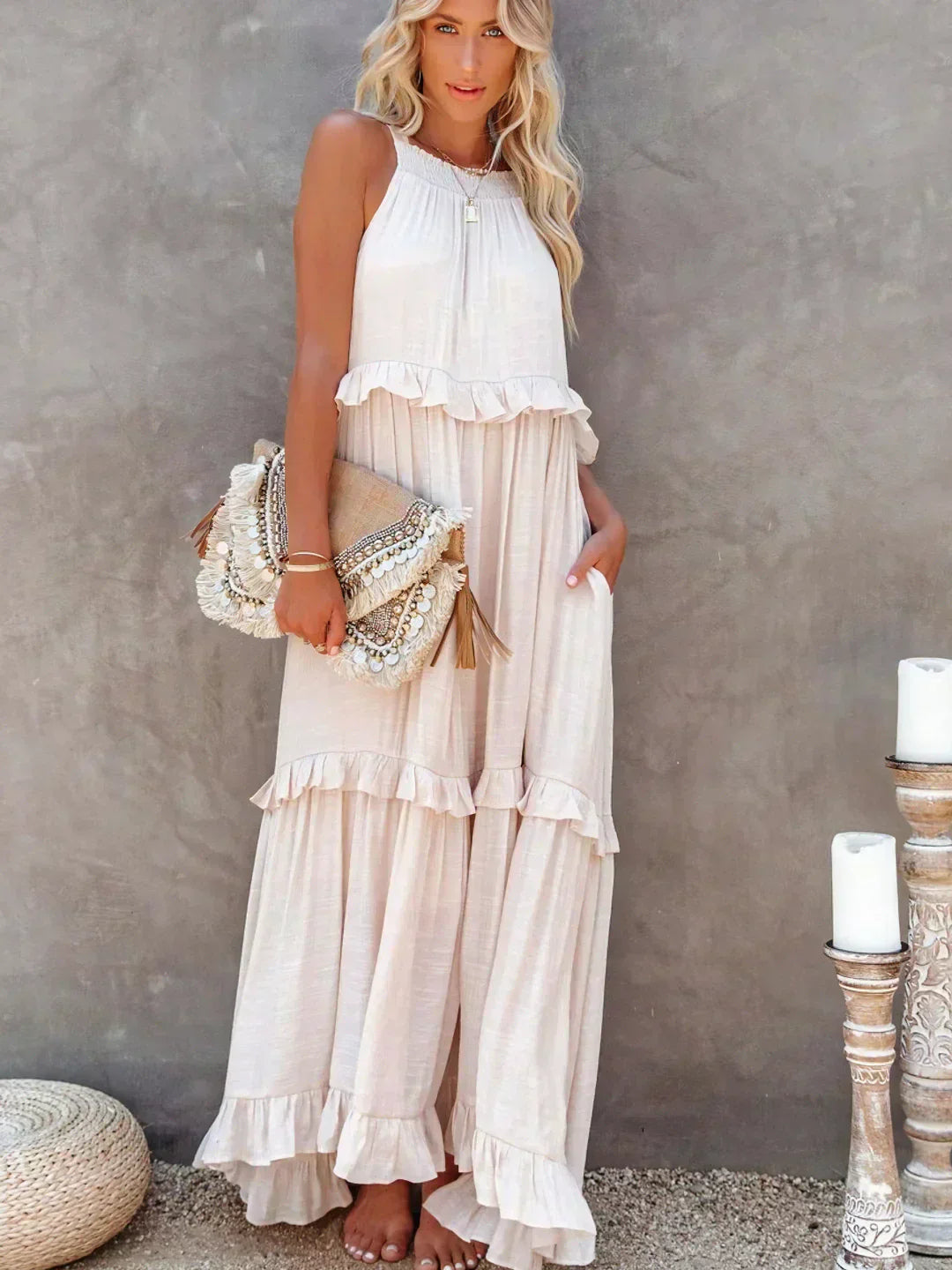 Sylis | Halter Ruffle Maxi Dress