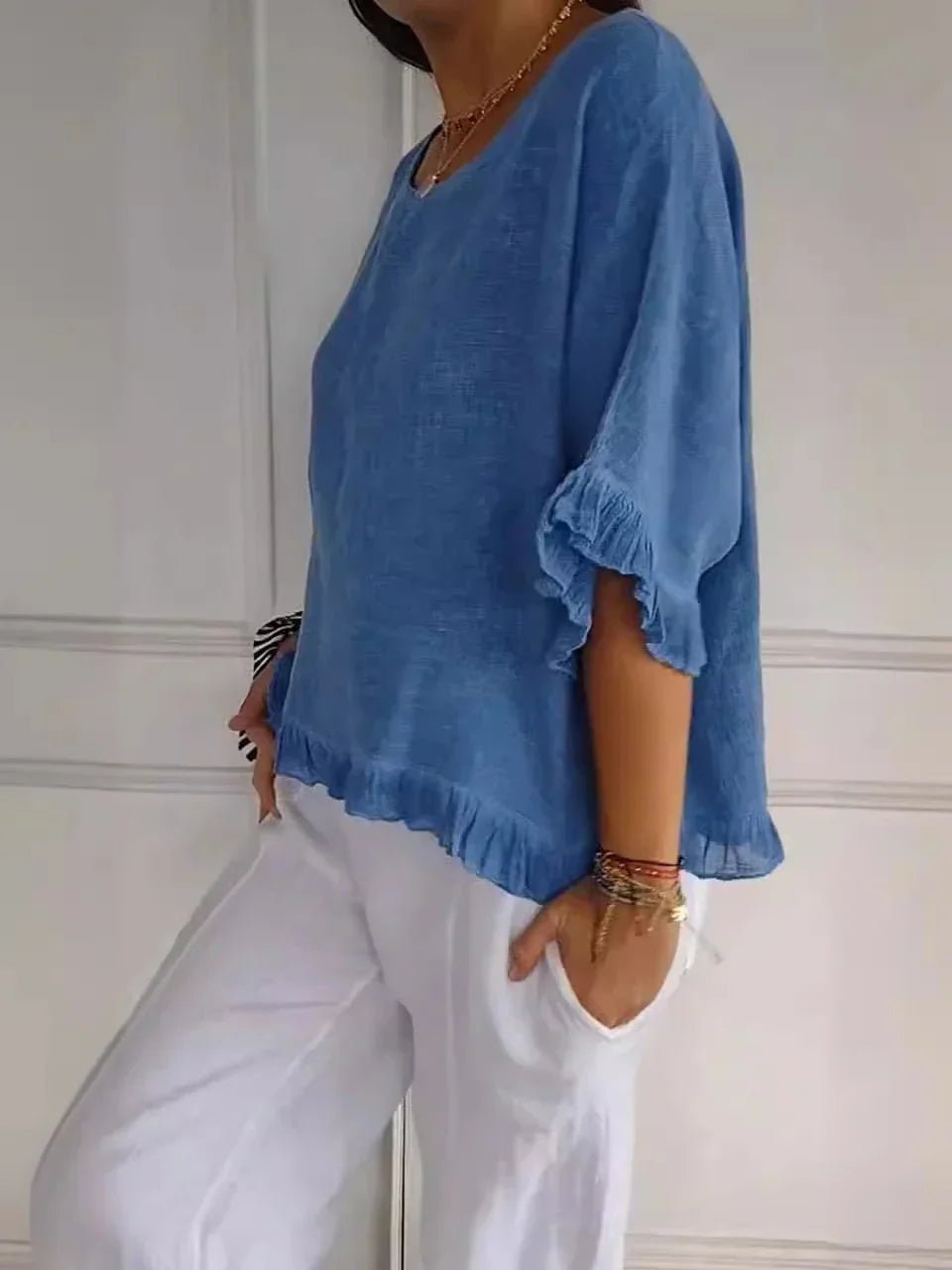 Sylis | Cotton Linen Blouse with Ruffles