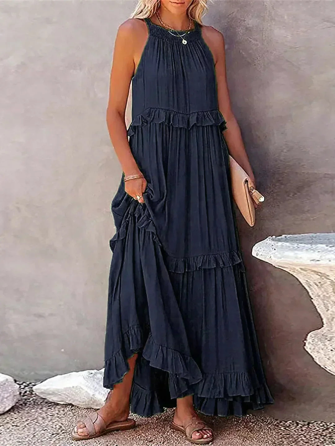 Sylis | Halter Ruffle Maxi Dress