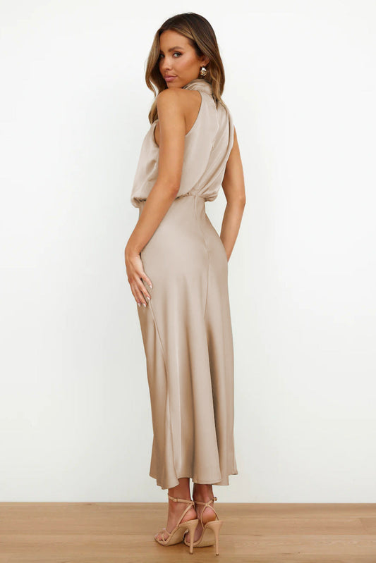 Sylis | Halter Neck Satin Maxi Dress