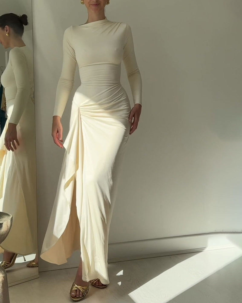 Sylis | Ruched Long Sleeve Evening Gown