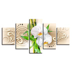 Tranquil White Orchids 5 Piece - Canvas Wall Art Painting