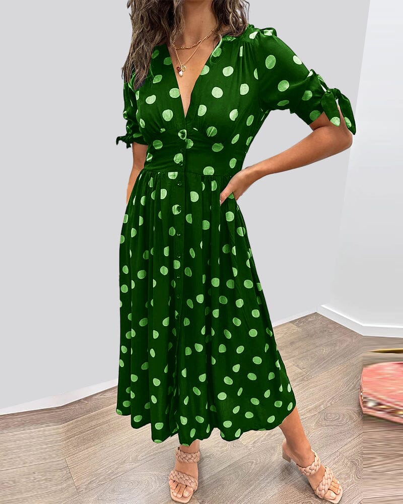 Sylis - Polka Dot Dress With Deep V-neck