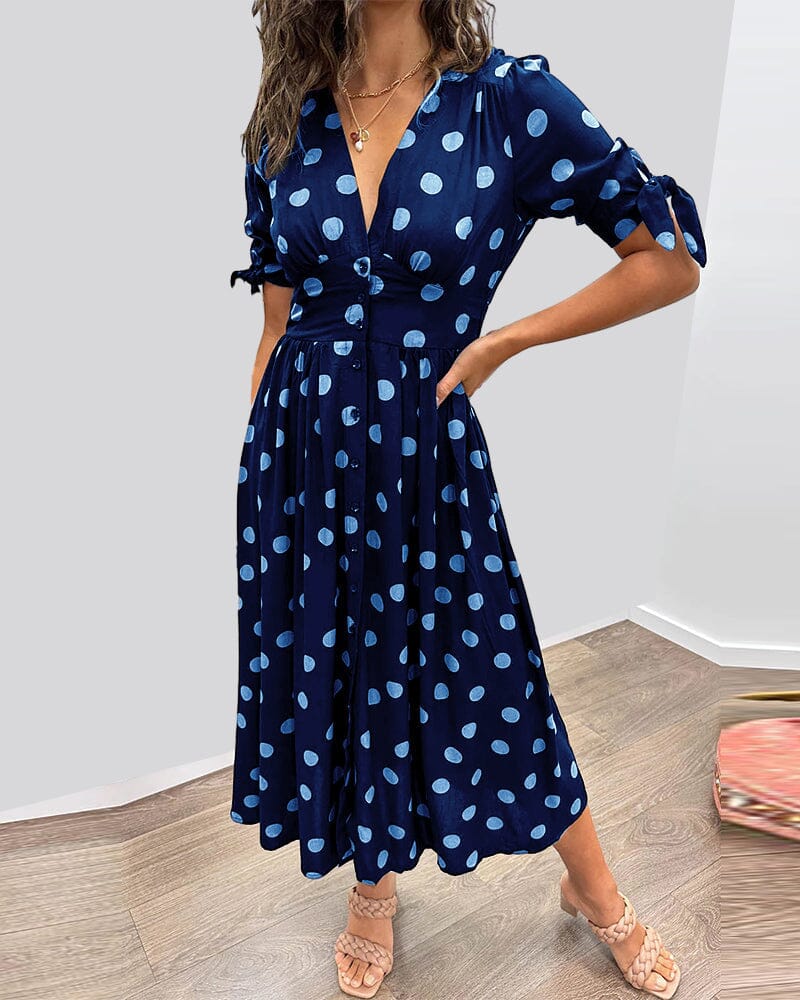 Sylis - Polka Dot Dress With Deep V-neck