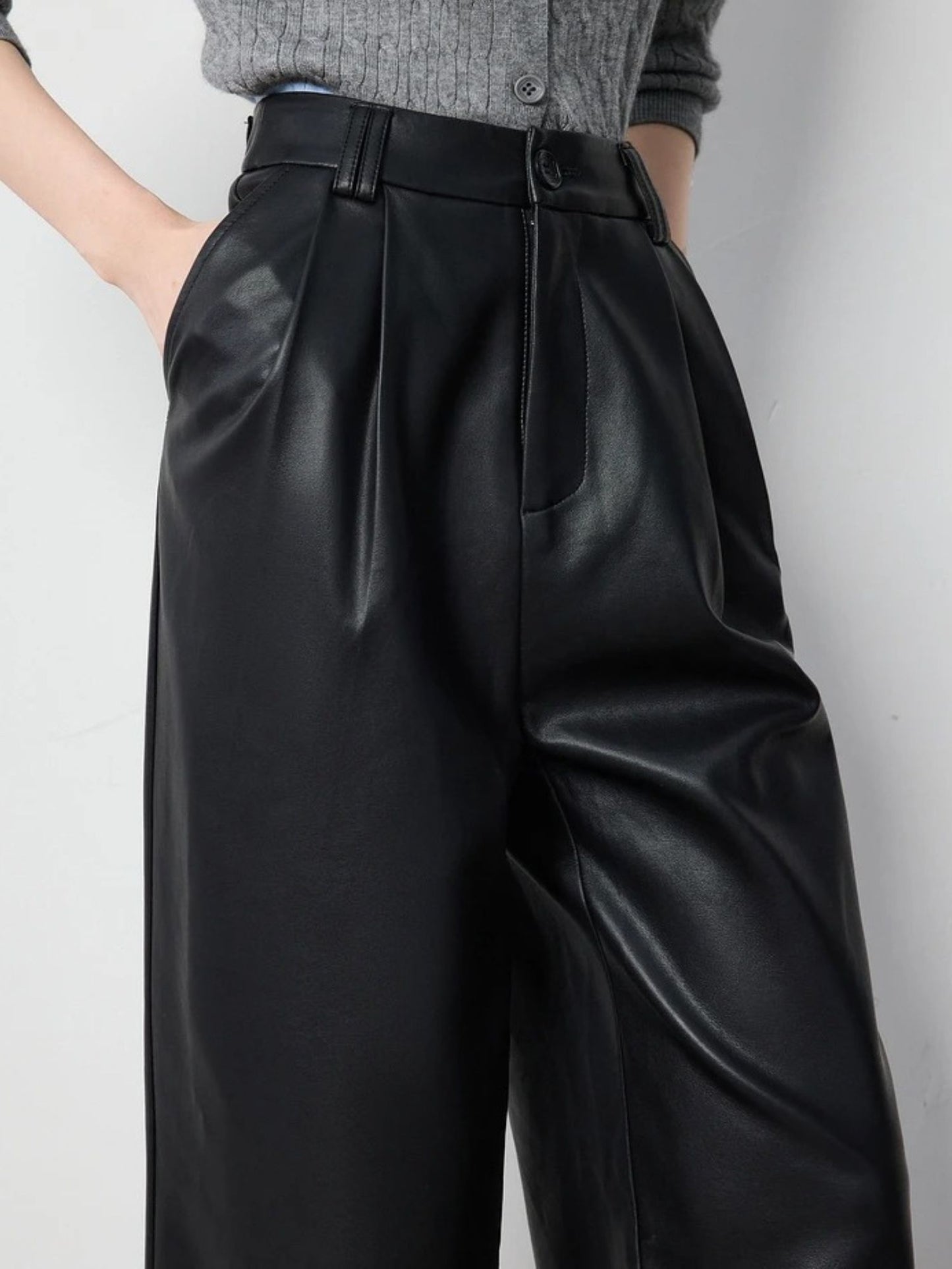 High-waisted Faux Leather Wide Leg Pants