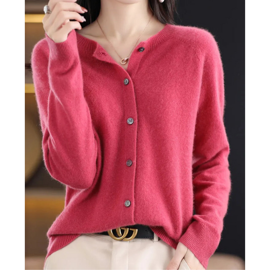 Sylis-Mode | Merino wool Women O-neck knitted cardigan sweater