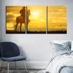 Cowboy And His Steed - Canvas Wall Art Painting 3 Pieces