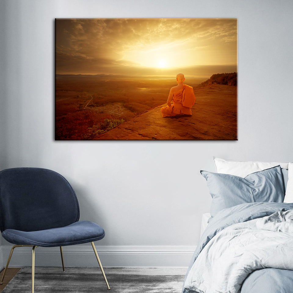 Tranquil Cliffside Sunset  - Canvas Wall Art Painting