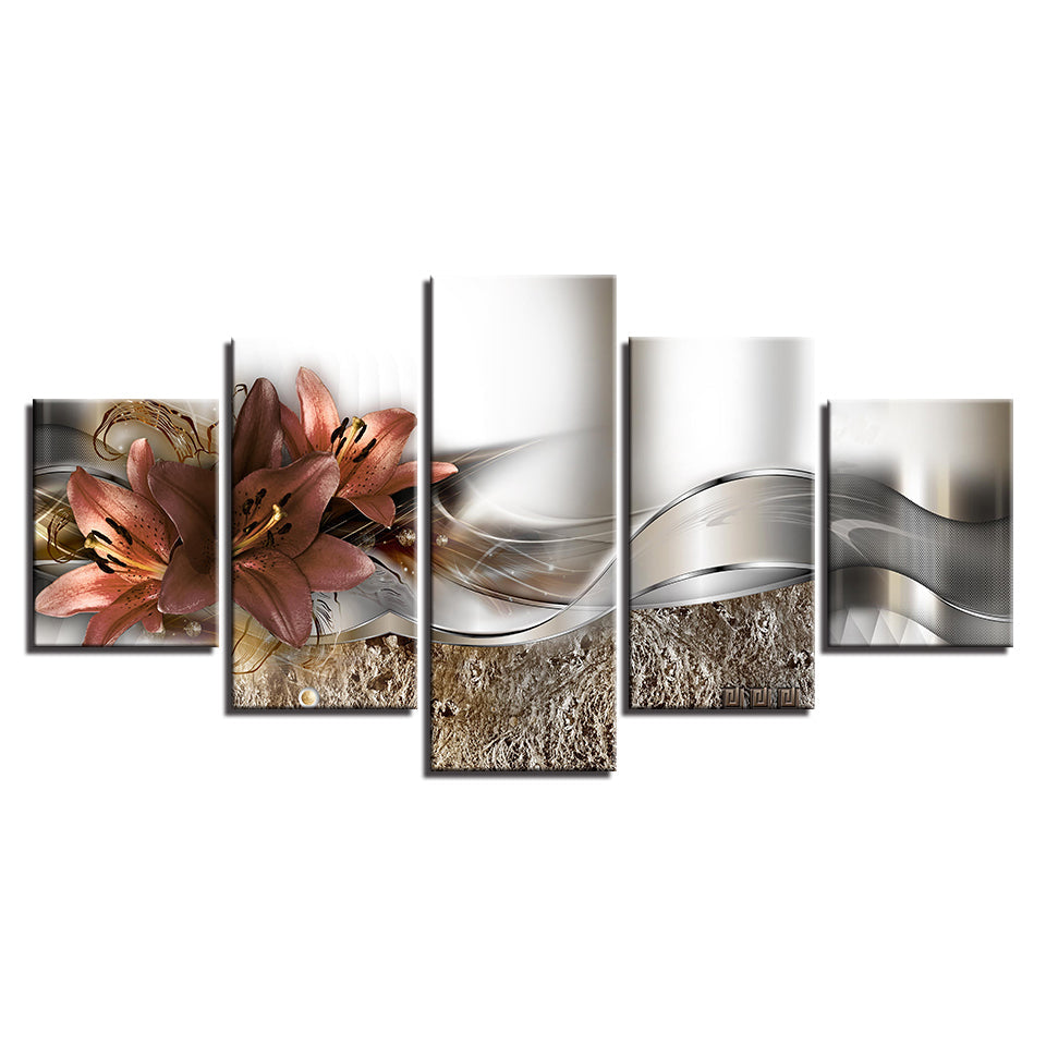 Timeless Peach Lilies 5 Piece - Canvas Wall Art Painting