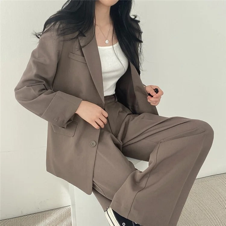 Sylis | Plain Blazer and Straight Fit Pants Set