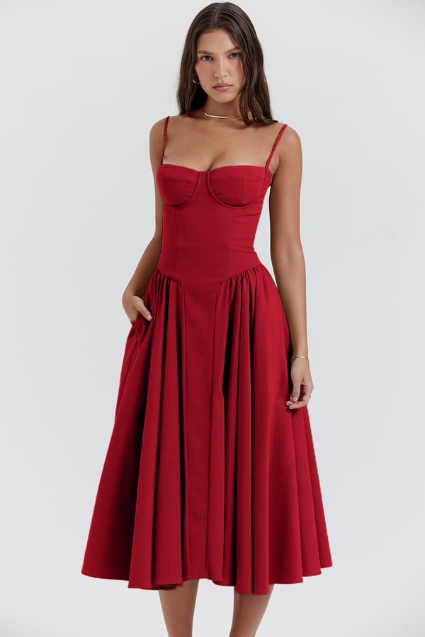 Sylis | Chic Sleeveless Midi Sun Dress With Corset Fit