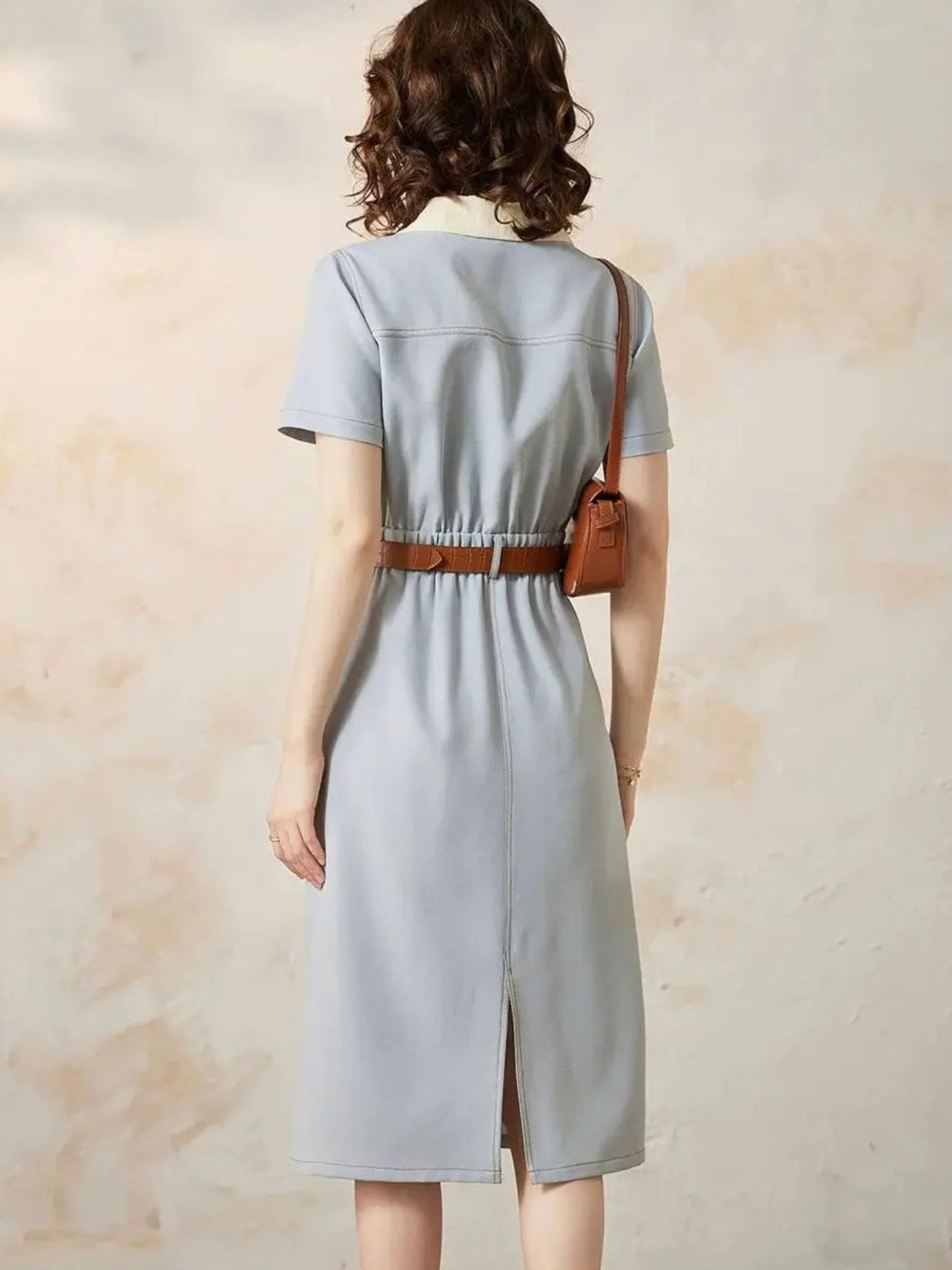 A-Line Shirt Dress with Turn-Down Collar