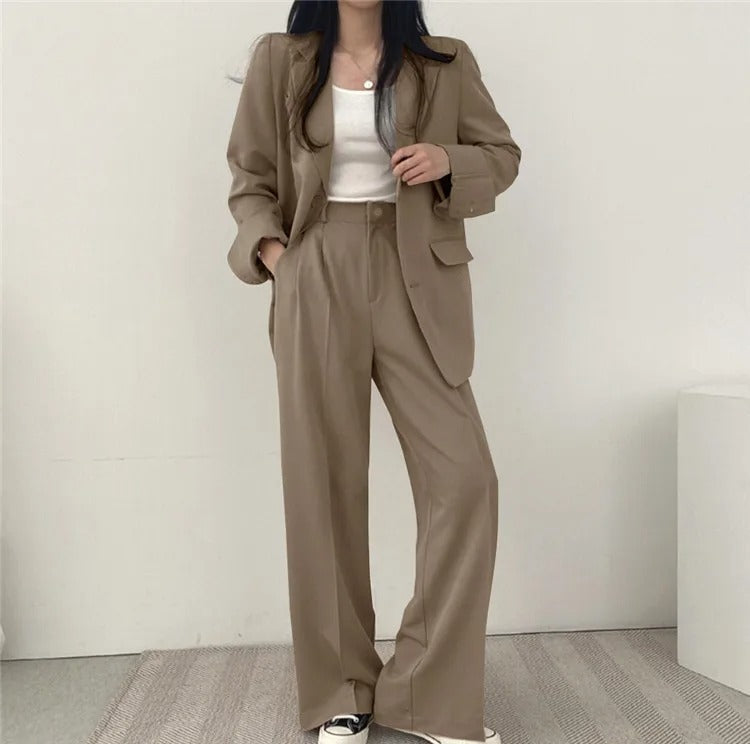 Sylis | Plain Blazer and Straight Fit Pants Set