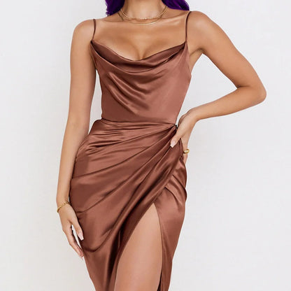 Sylis | Satin dress with ruffles and thin straps