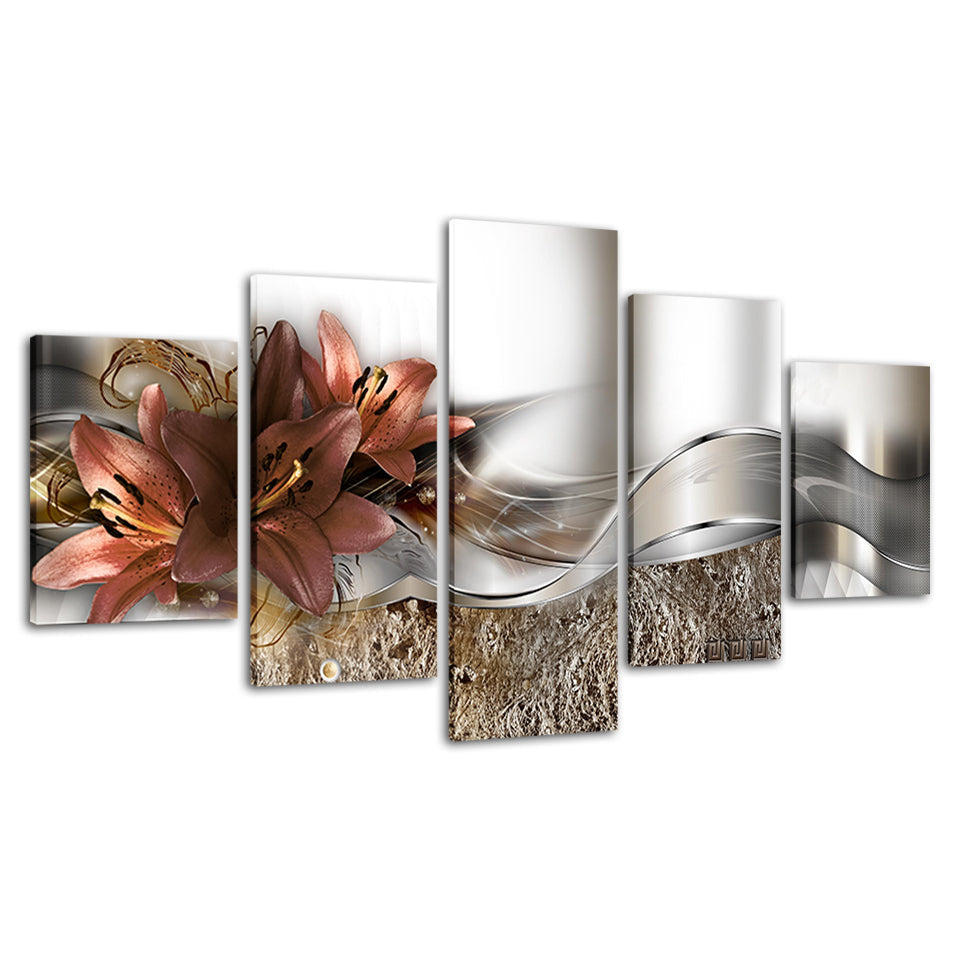 Timeless Peach Lilies 5 Piece - Canvas Wall Art Painting
