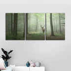 Misty Mystical Deer In The Woods-Canvas Wall Art Painting 3 Pieces