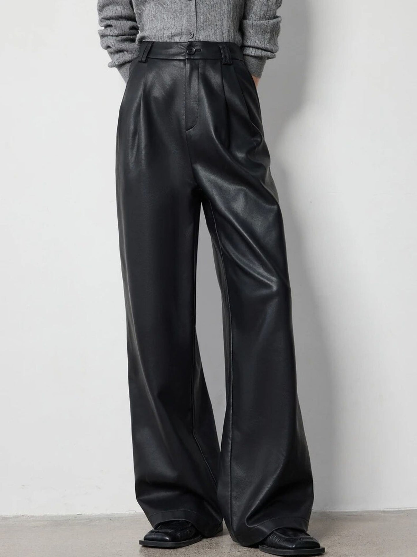 High-waisted Faux Leather Wide Leg Pants