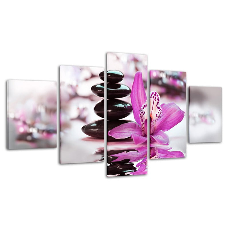 Zen Purple Orchids 5 Piece - Canvas Wall Art Painting