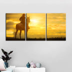 Cowboy And His Steed - Canvas Wall Art Painting 3 Pieces