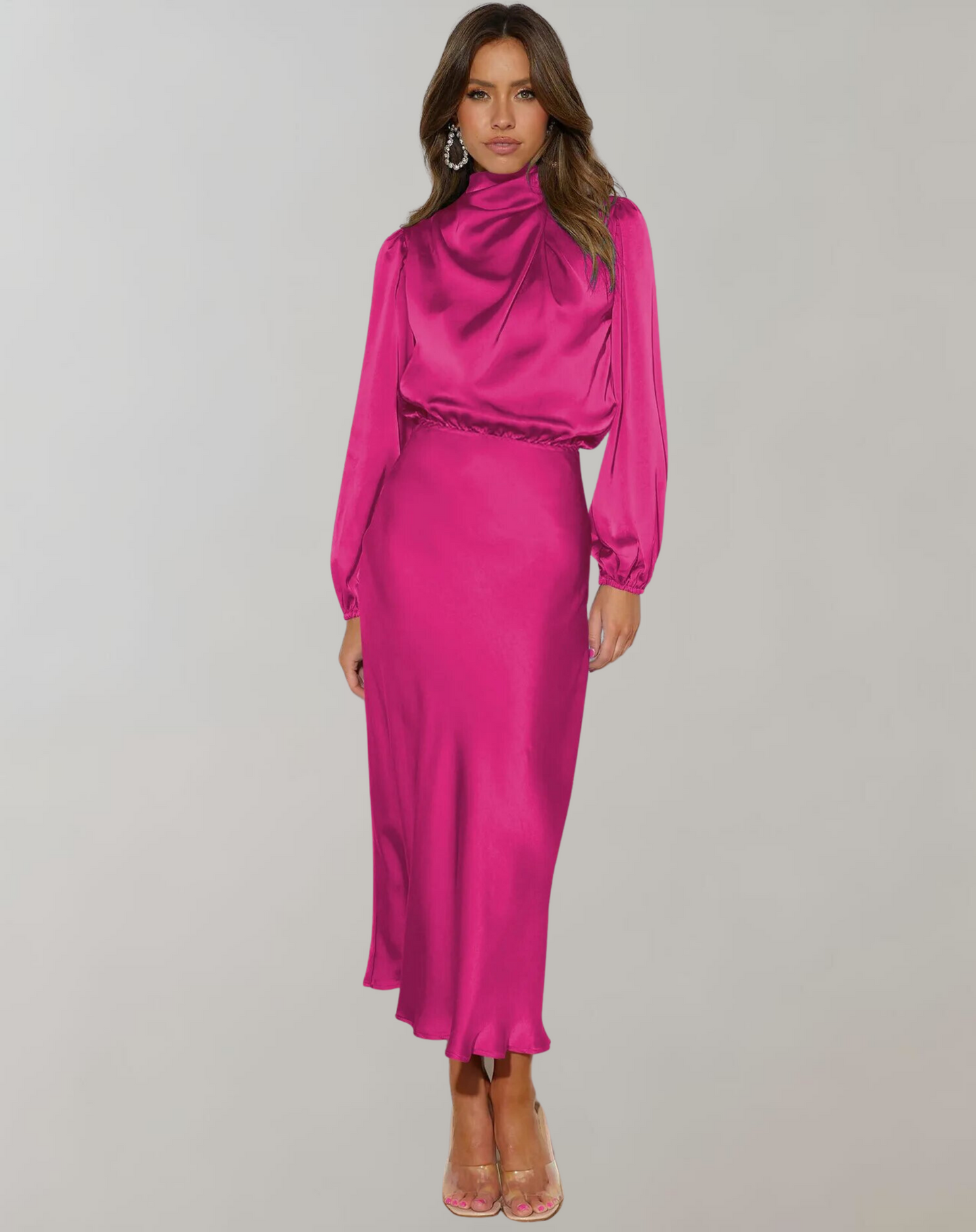 Sylis | Elegant satin dress with long sleeves