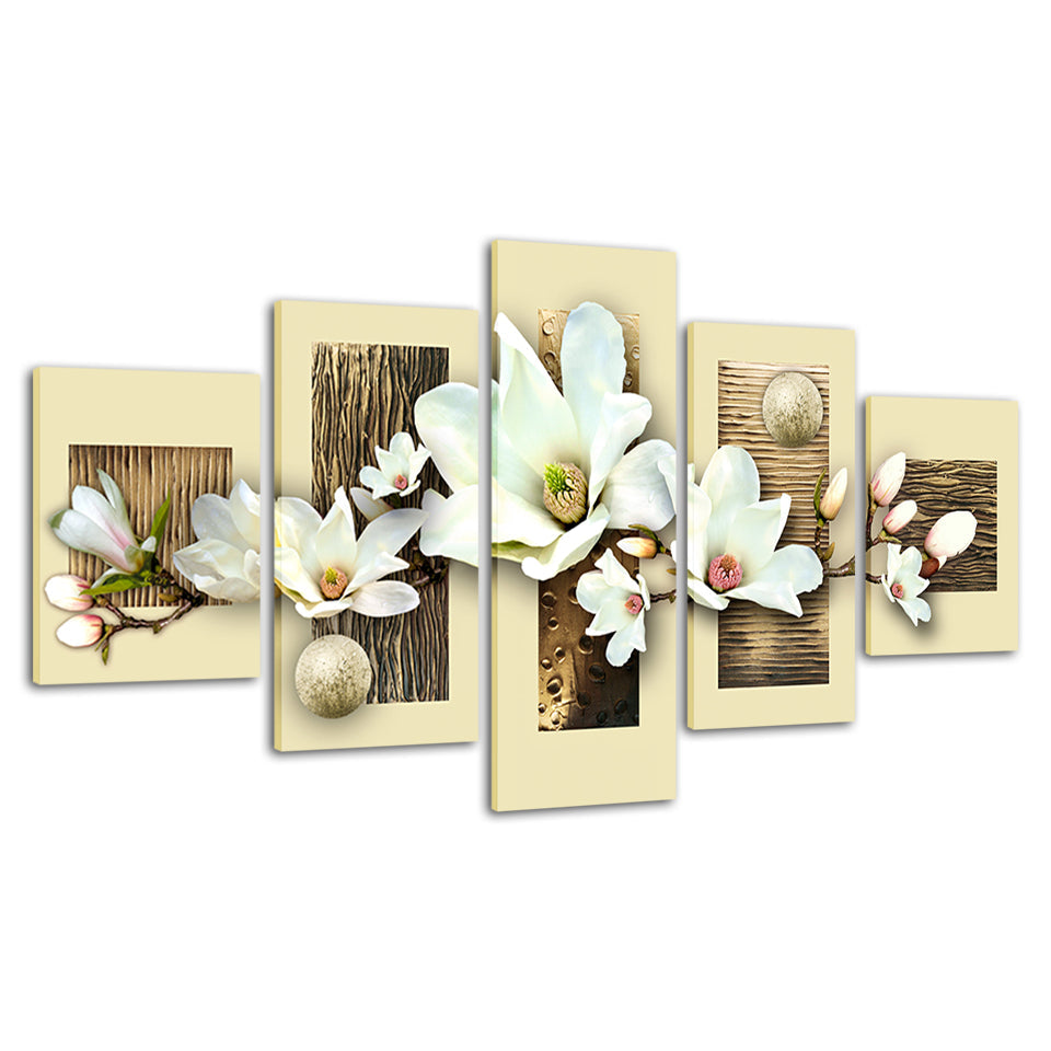 Textured Multicolored Magnolias 5 Piece - Canvas Wall Art Painting