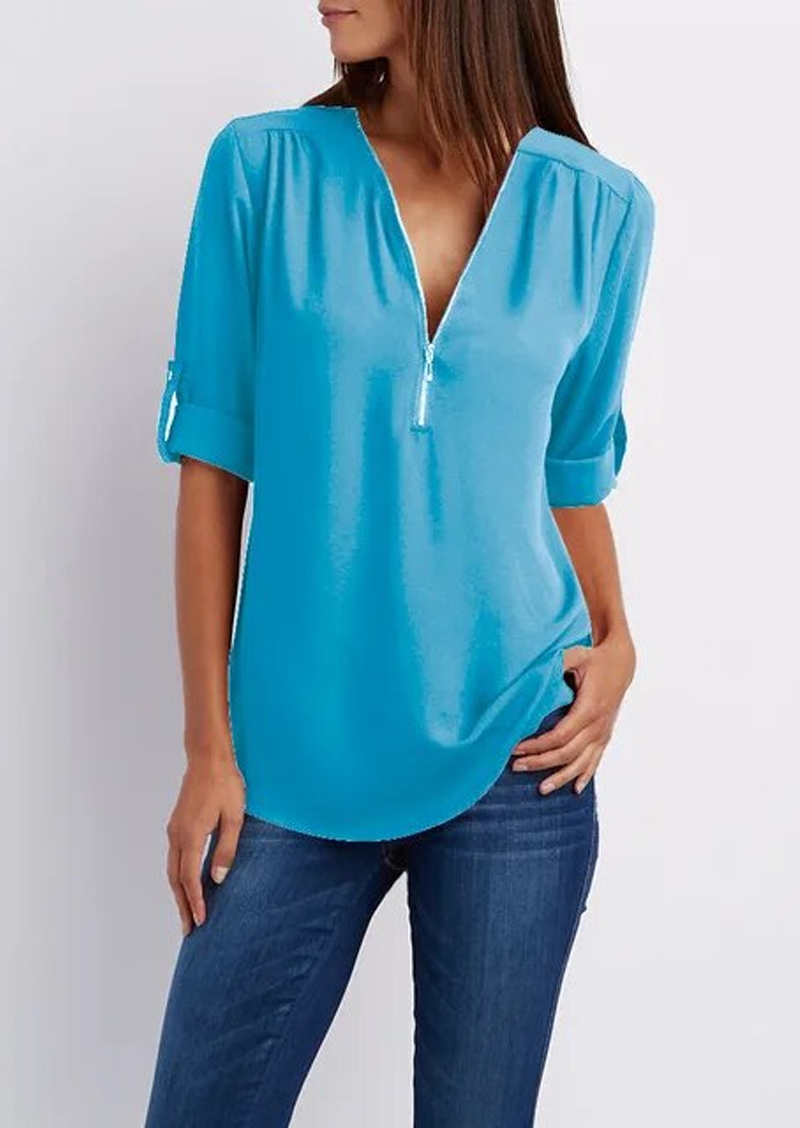 Sylis | Chic Zipped V-Neck Blouse