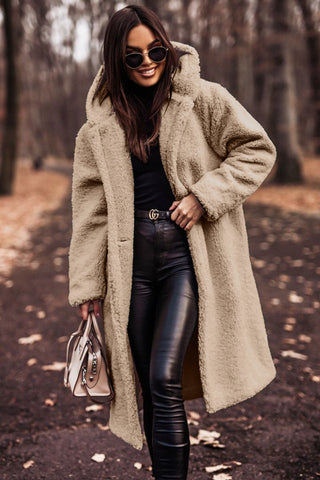 Sylis | Trendy long teddy coat with hood