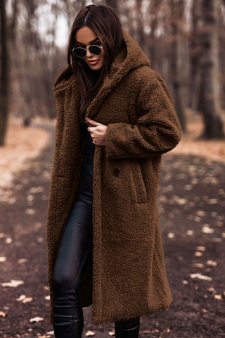 Sylis | Trendy long teddy coat with hood