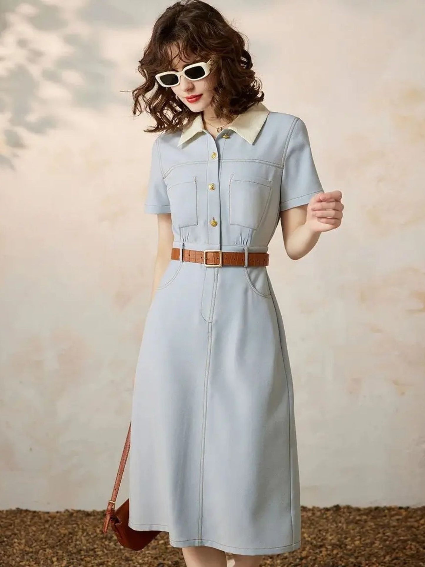 A-Line Shirt Dress with Turn-Down Collar