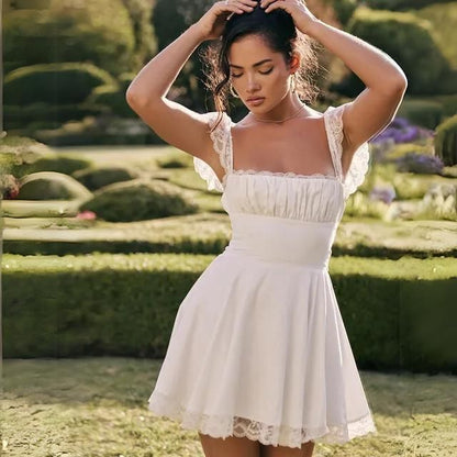 Sylis | Square neck dress with lace trim