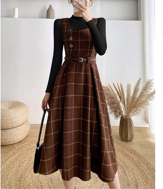 Sylis-Mode - Women Stylish Vintage Checkered Dress