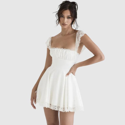 Sylis | Square neck dress with lace trim