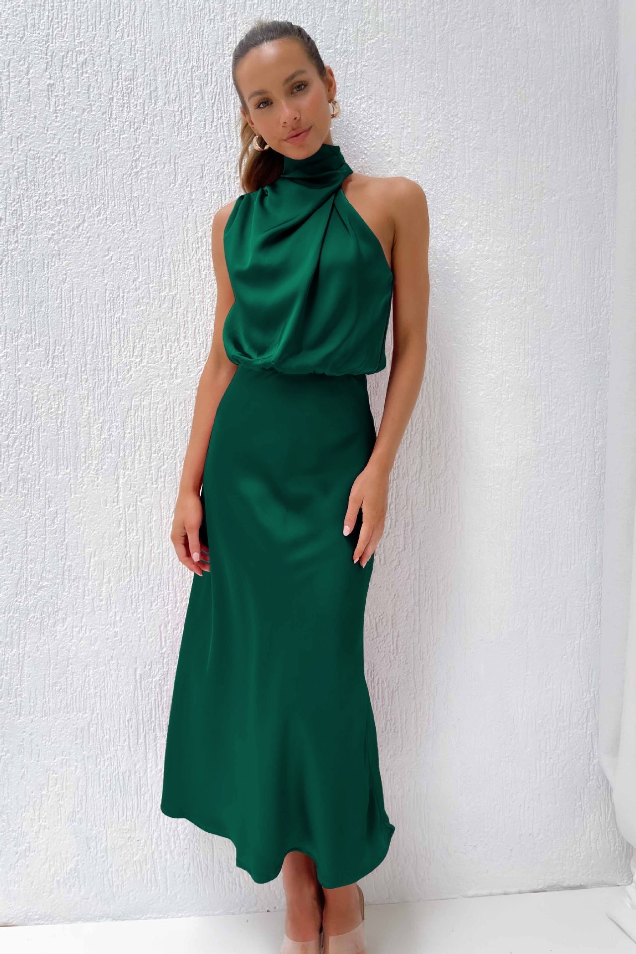 Sylis | Halter Neck Satin Maxi Dress