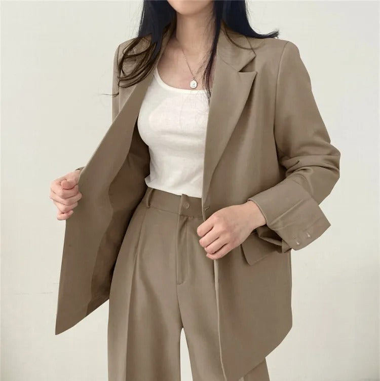 Sylis | Plain Blazer and Straight Fit Pants Set