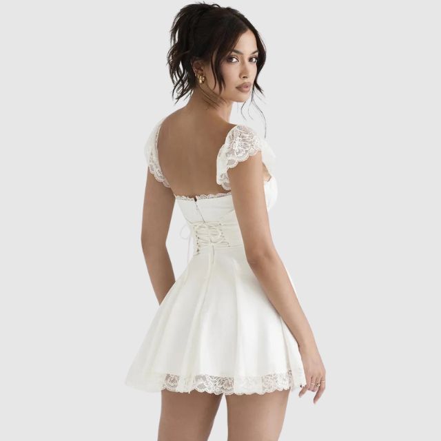 Sylis | Square neck dress with lace trim