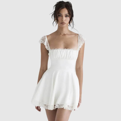 Sylis | Square neck dress with lace trim