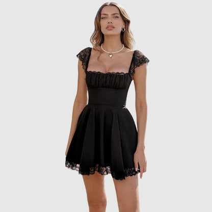 Sylis | Square neck dress with lace trim