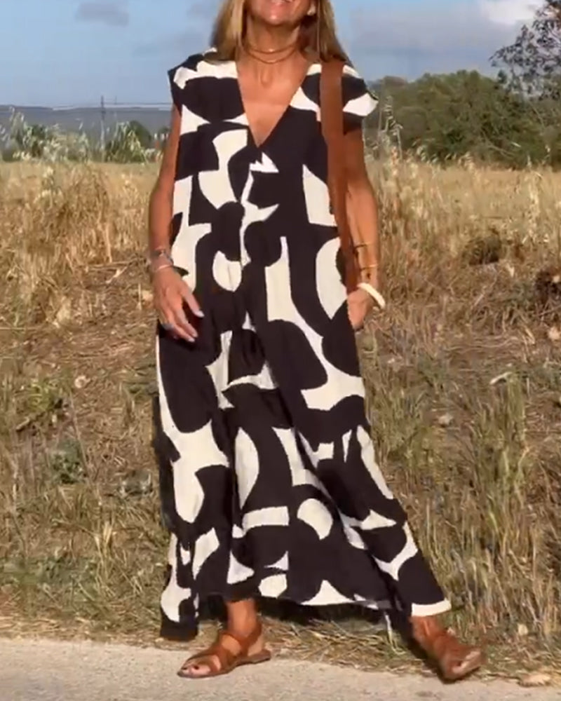 Sylis | V-neck Printed Maxi Dress