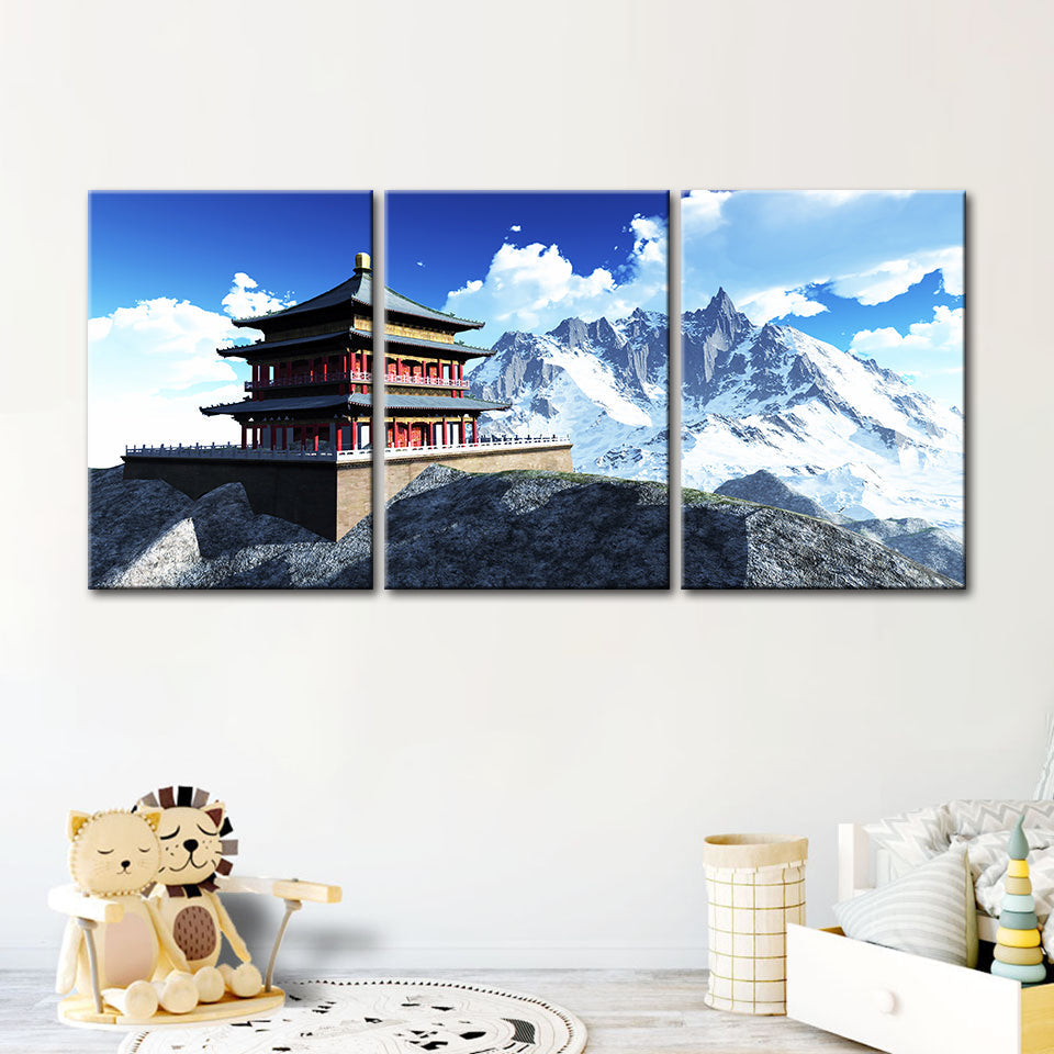 Temple In The Mountains 3 Piece - Canvas Wall Art Painting