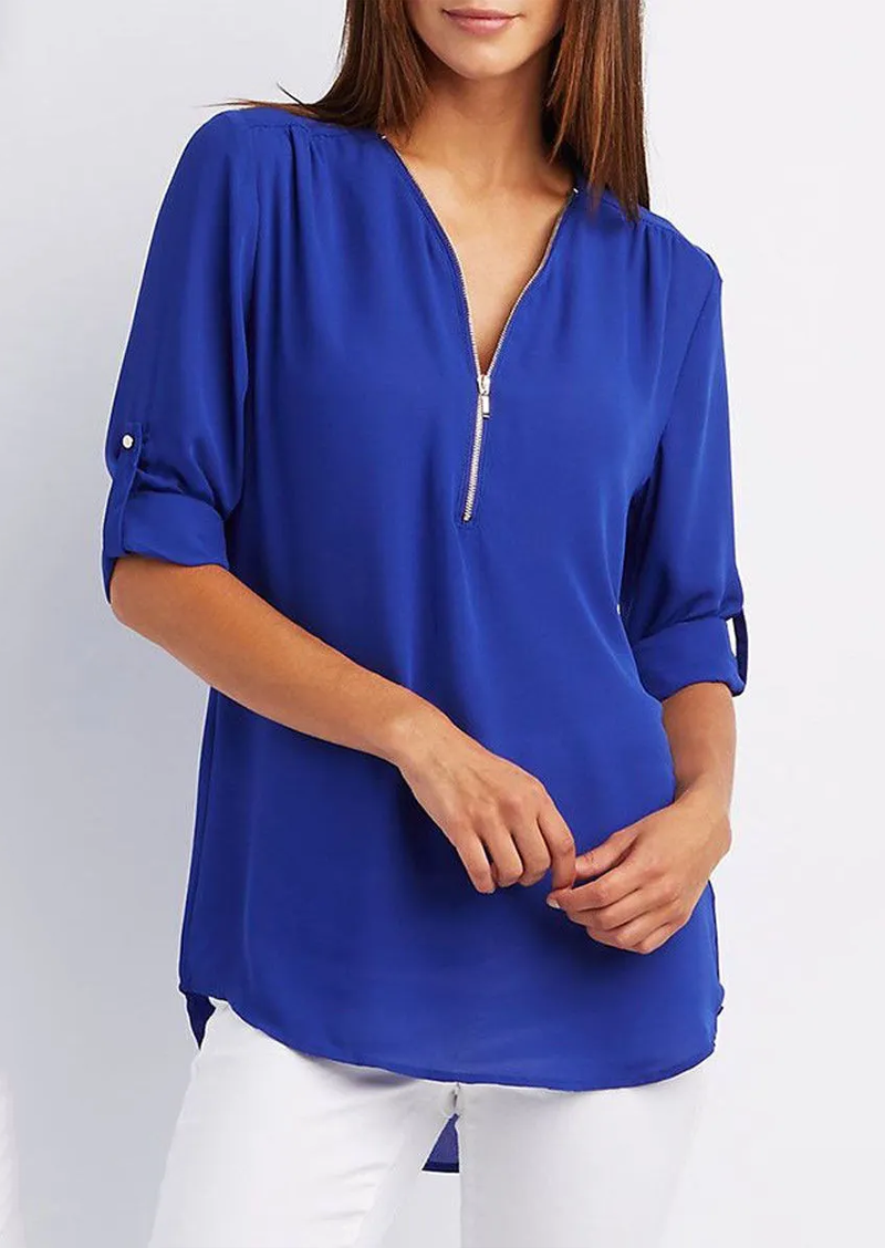 Sylis | Chic Zipped V-Neck Blouse