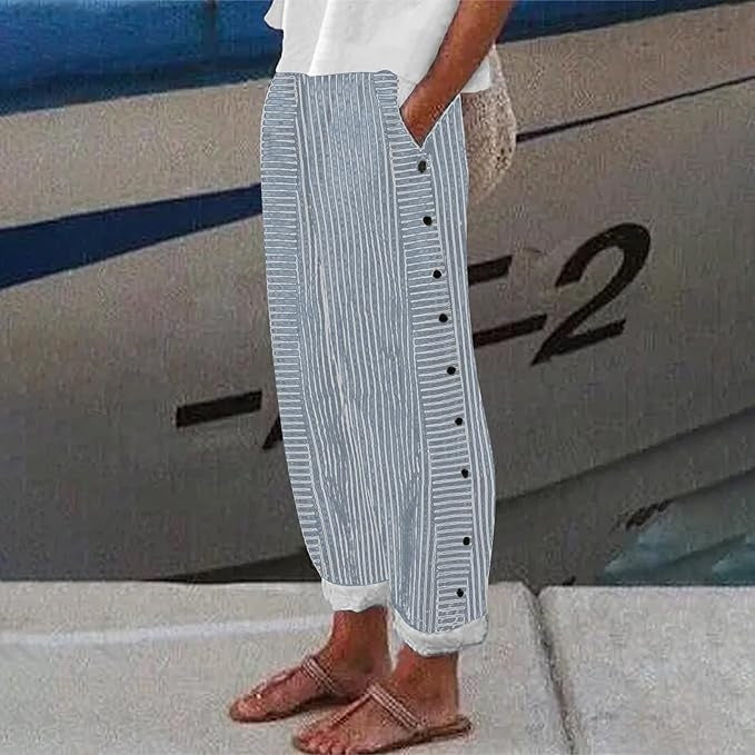 Sylis | Striped Button-Accent Pants