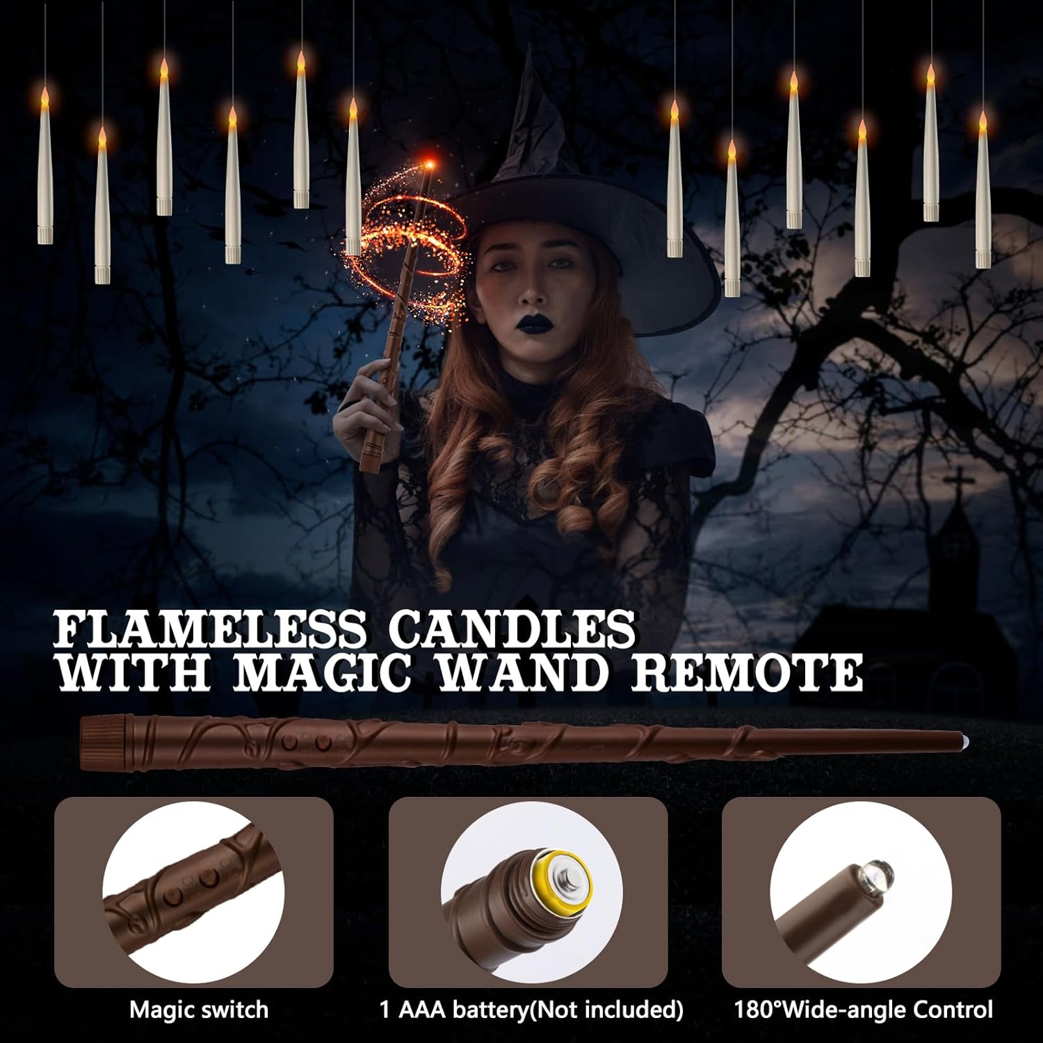 HALLOWEEN DECORATION CANDLES - 20PCS FLOATING CANDLES WITH WAND REMOTE -